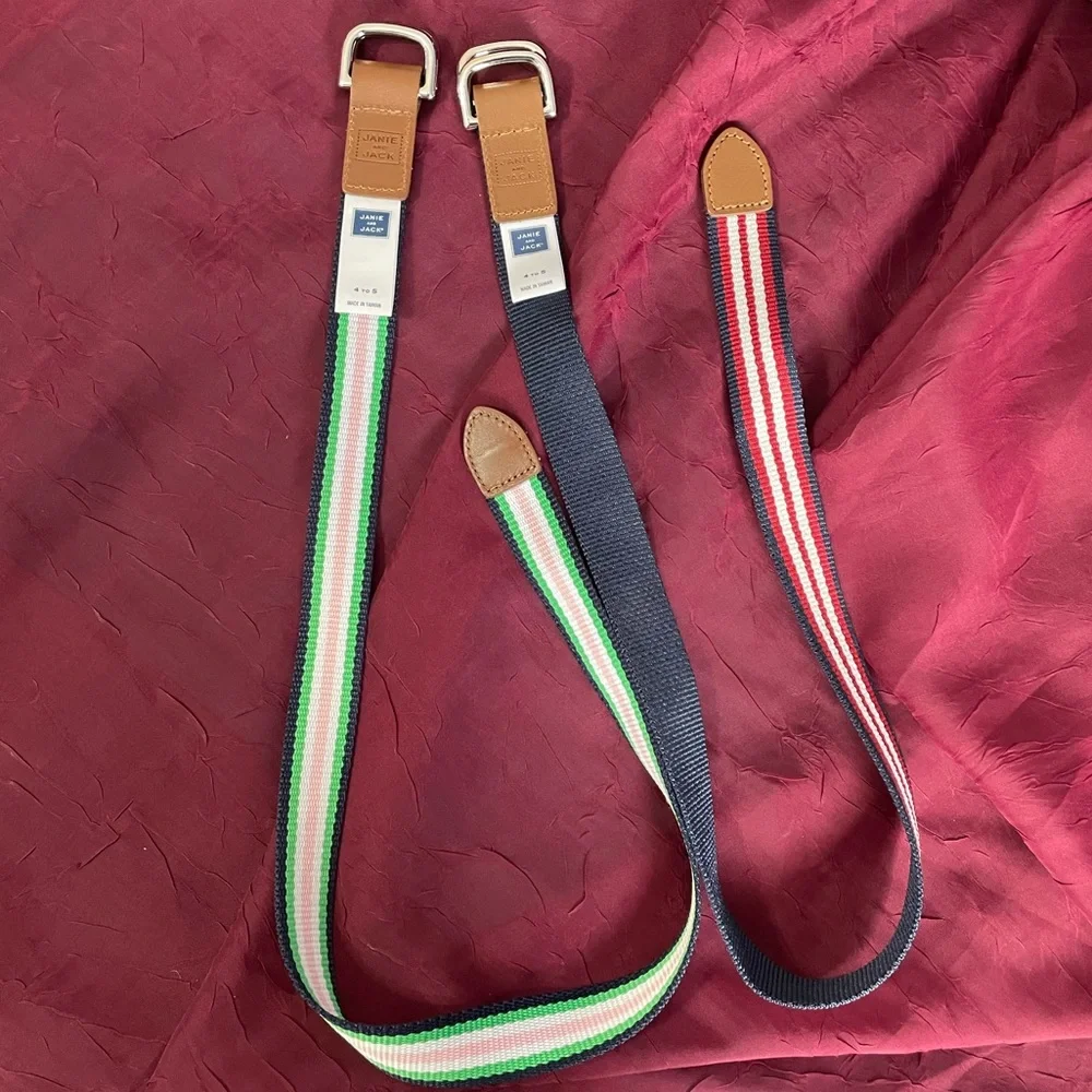 Janie and Jack size 4 to 5 striped belts (set of 2) green and pink, red and blue